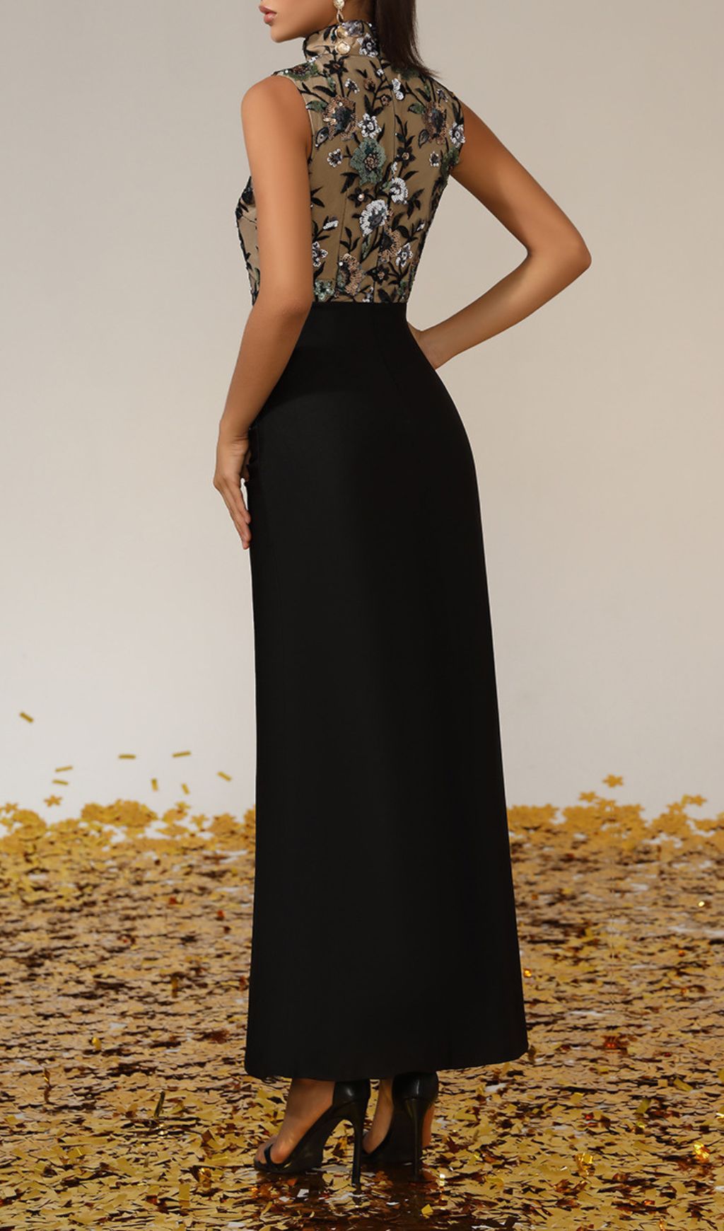 Germán Dazzling Floral Sequin Maxi Dress