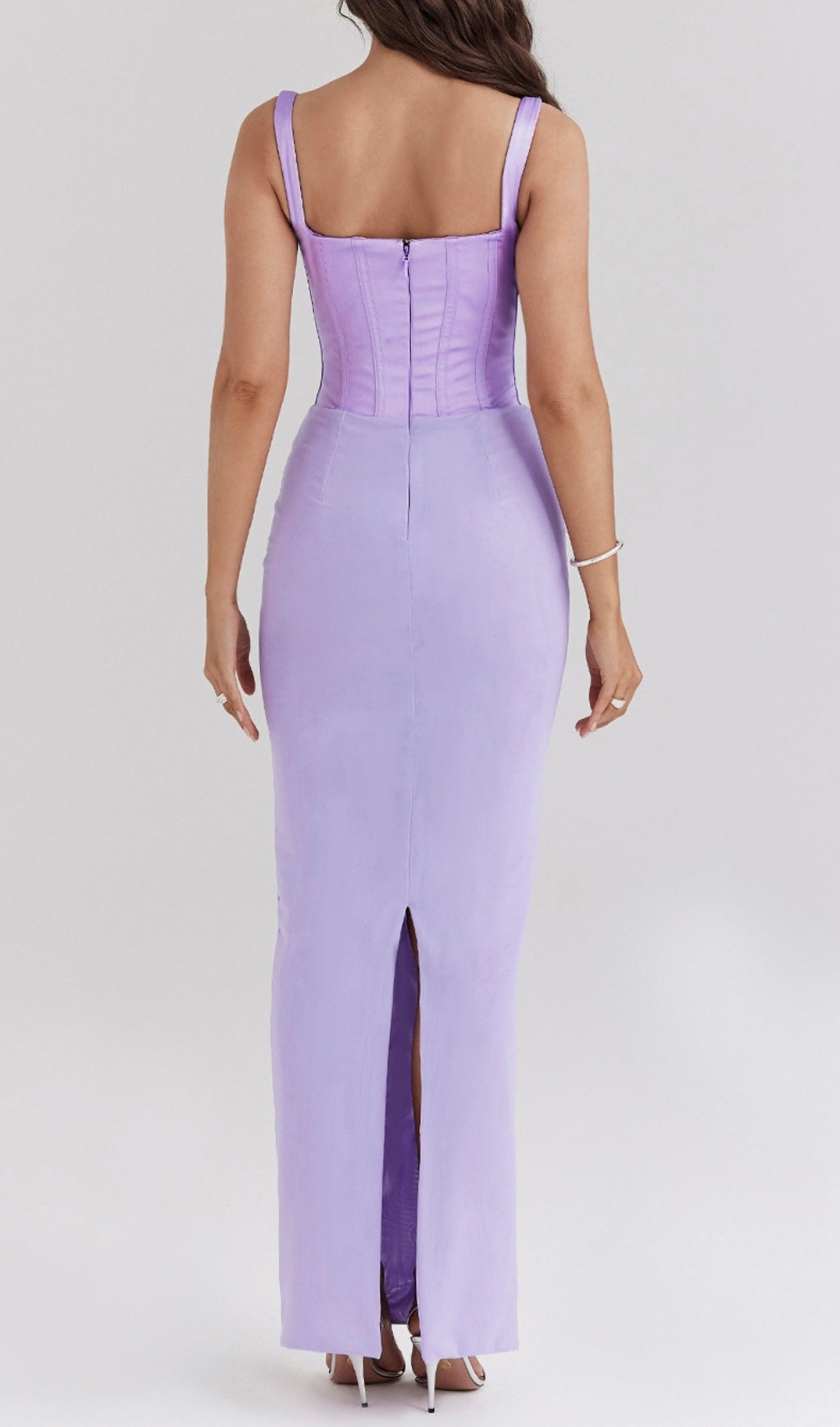Caelyn Orchid Satin Corset Maxi Dress