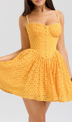 Diantha Vibrant Yellow Lace Corset Mini Dress