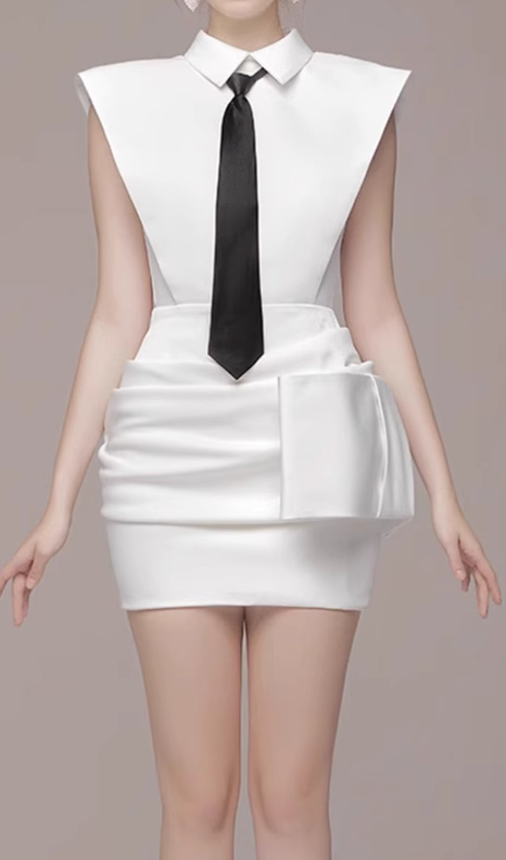 Estella Chic White Necktie Mini Dress