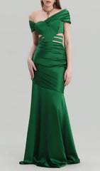 Chesna Emerald Green Off-Shoulder Cutout Maxi Gown