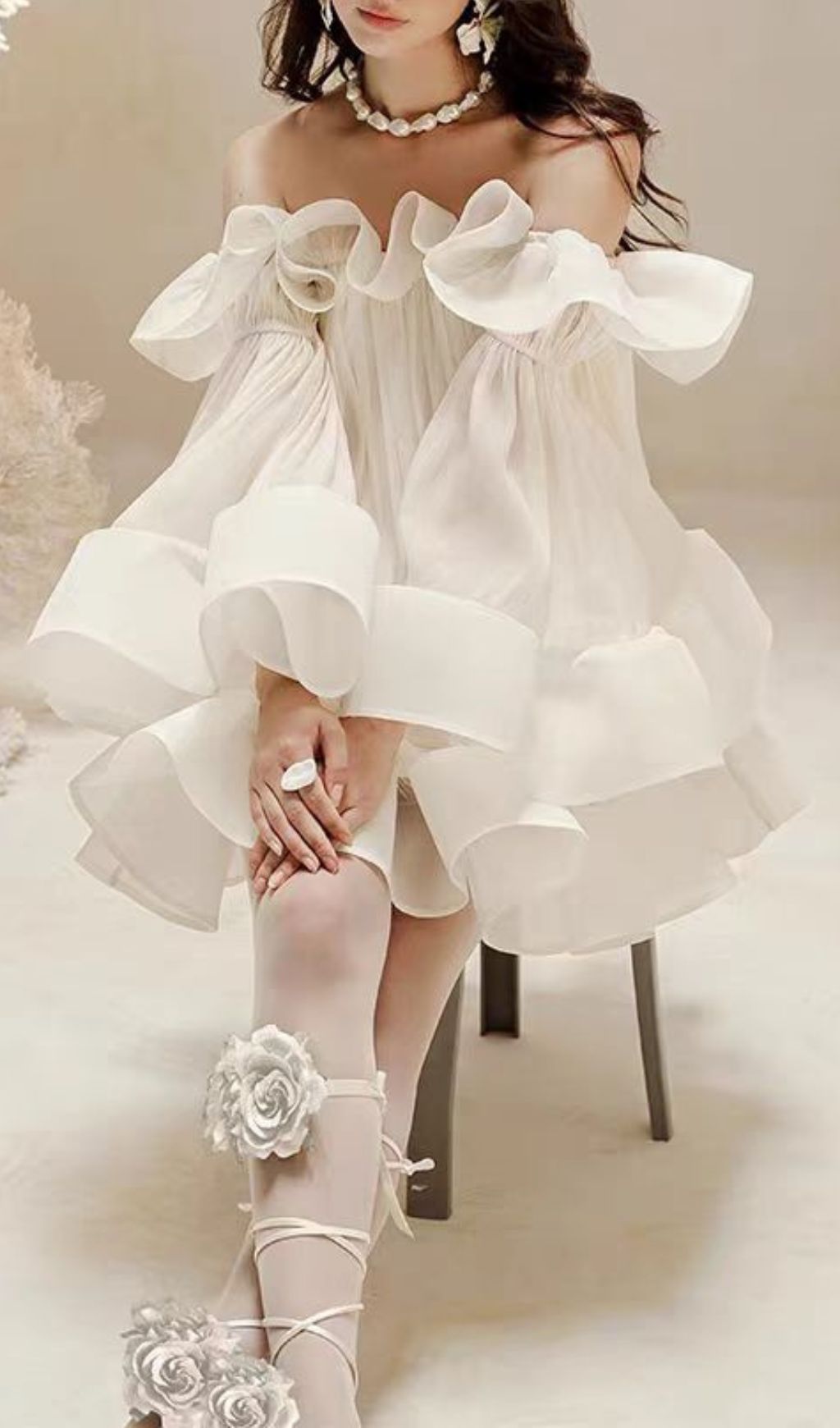 Jolie Ethereal Off-Shoulder Ruffle Mini Dress