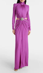 Jovita Glamorous Purple Ruched Cutout Maxi Gown
