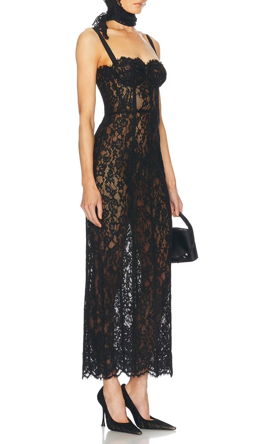 Elata Black Lace Bustier Maxi Dress