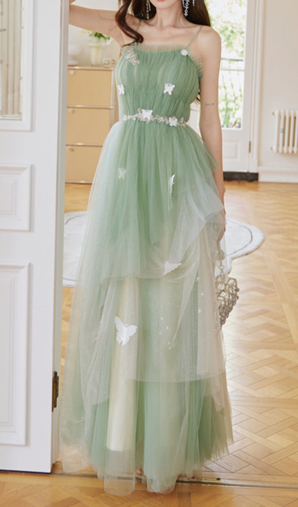 Enchanted Sage Green Butterfly Maxi Dress