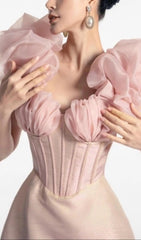 Adalia Chic Pink Corset-Style Mini Dress with Voluminous Puff Sleeves