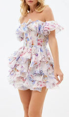 Enchanting Floral Ruffle Off-Shoulder Corset Mini Dress