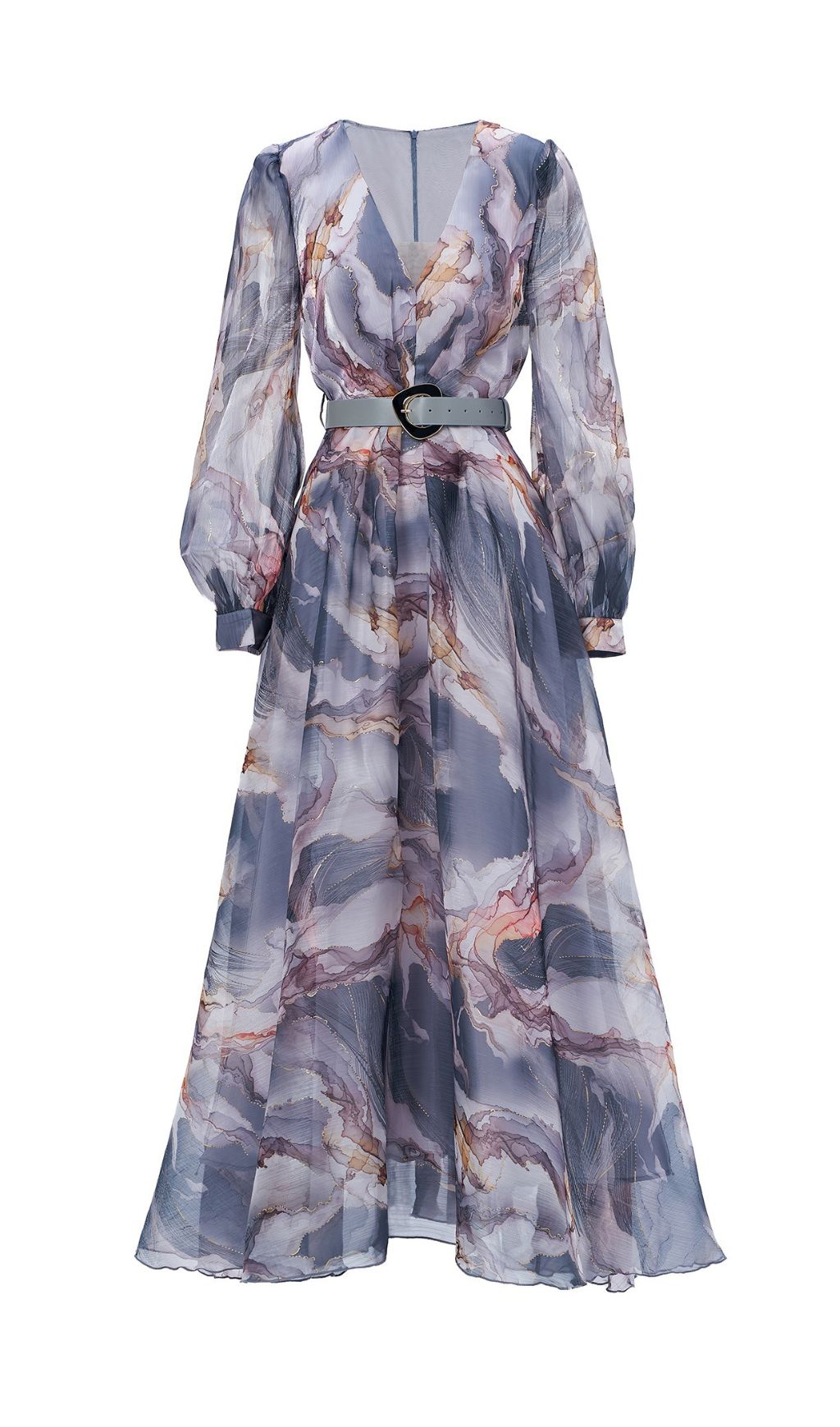 Feryal Artistic Marble Print Long Sleeve Maxi Dress