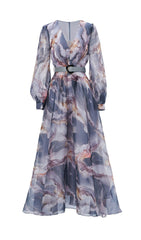 Feryal Artistic Marble Print Long Sleeve Maxi Dress