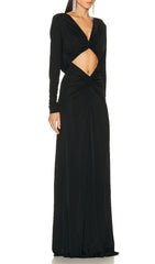 Alluring Black Jersey Cut-Out Maxi Dress