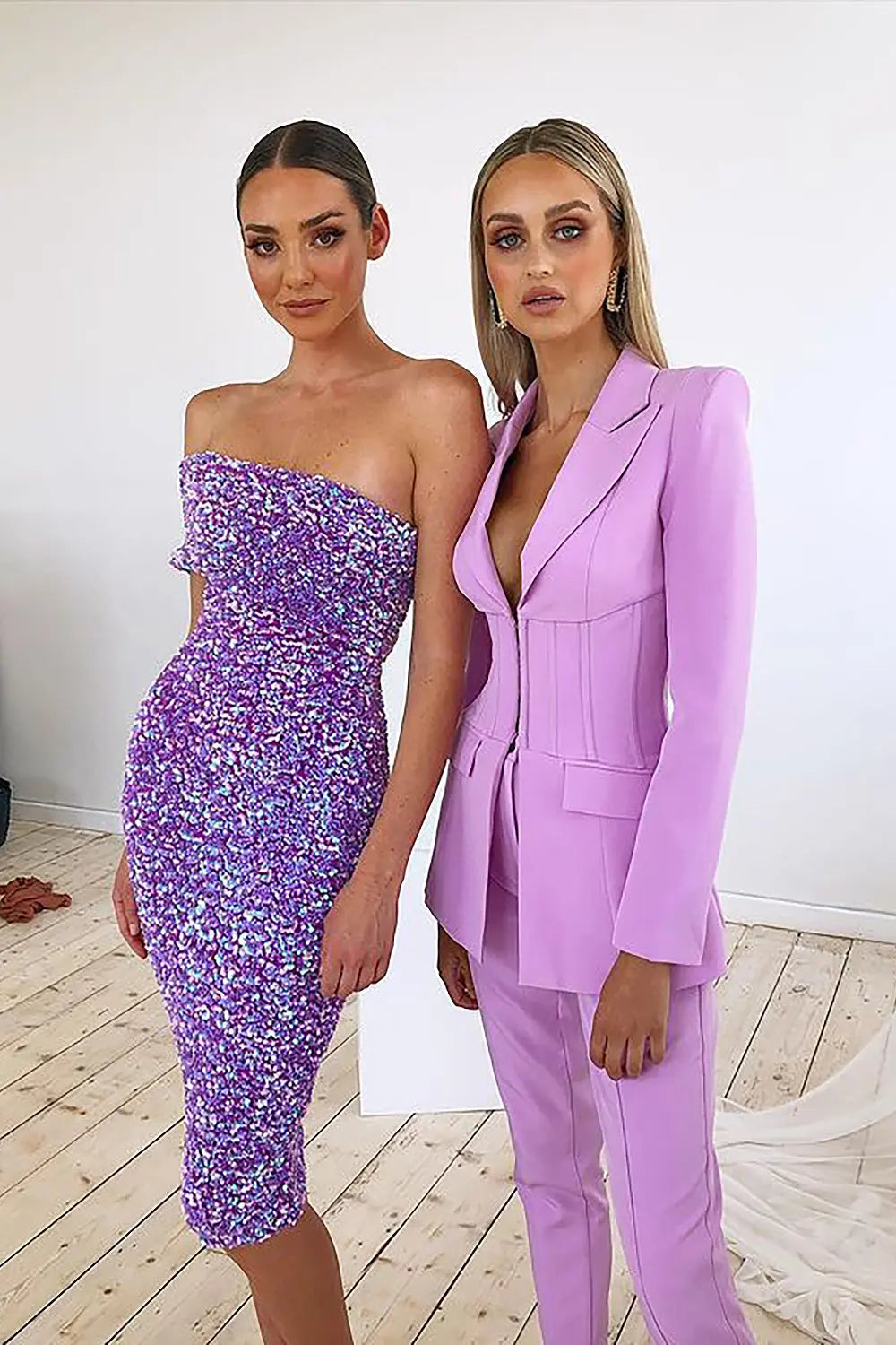 Dazzling Purple Sequin Strapless Midi Dress