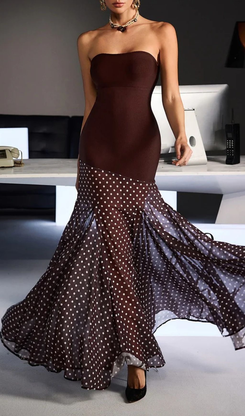 Fermintxo Chic Strapless Bandage Polka Dot Maxi Dress
