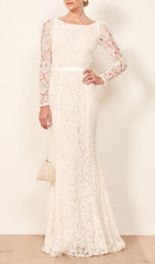 Haynes Elegant White Lace Long Sleeve Maxi Dress