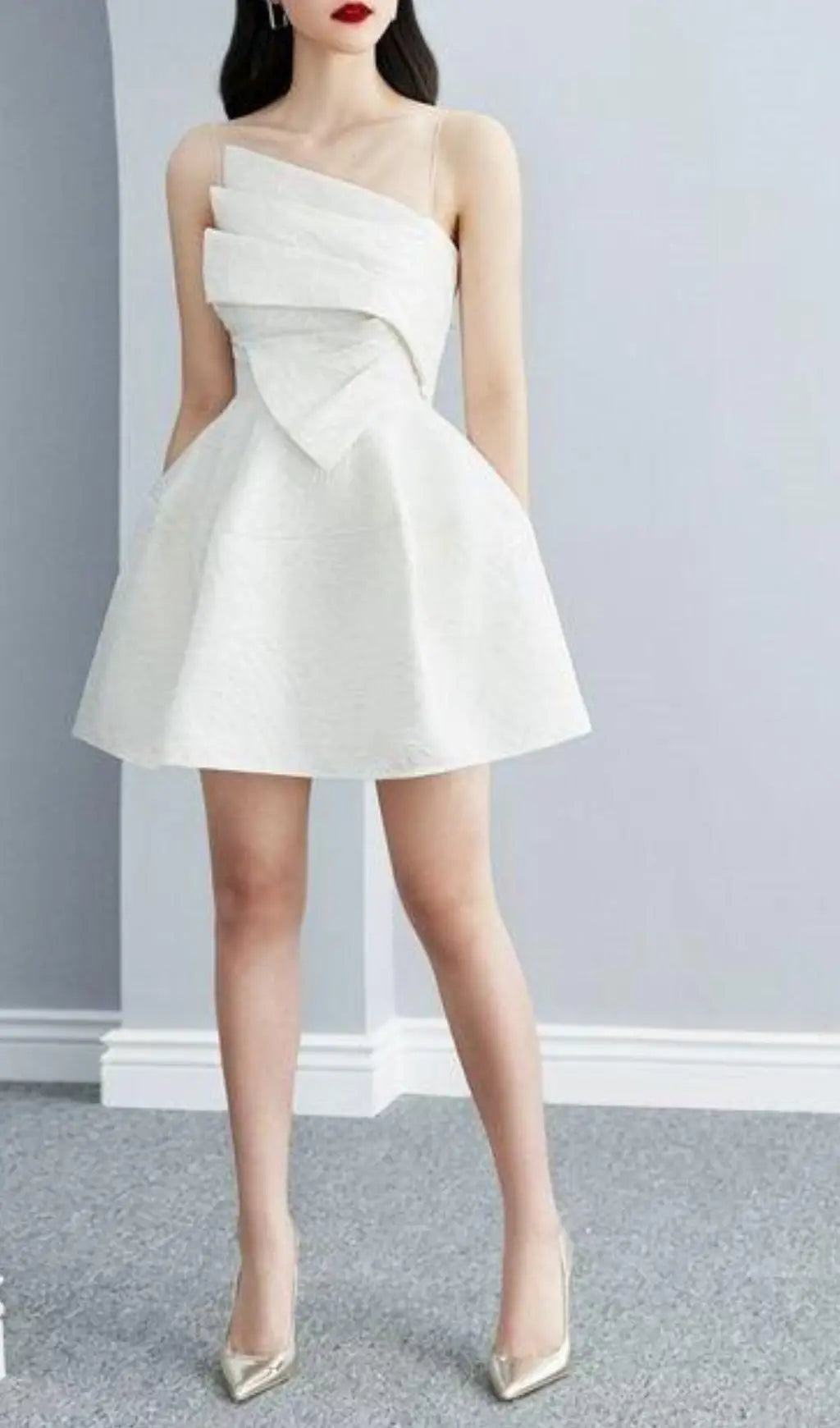 Aine Chic White Asymmetrical Mini Dress