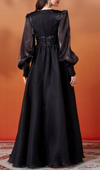 Gelilah Black Embellished Maxi Gown with Sheer Statement Sleeves