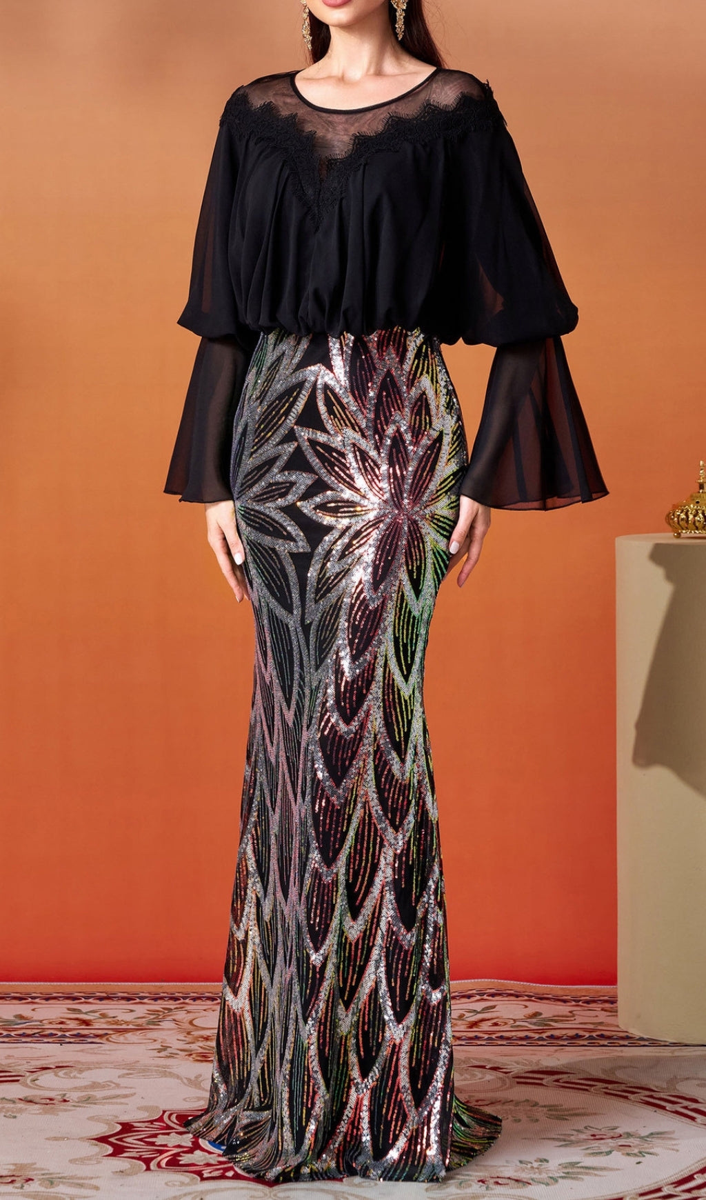 Donda Glamorous Iridescent Sequin Maxi Dress