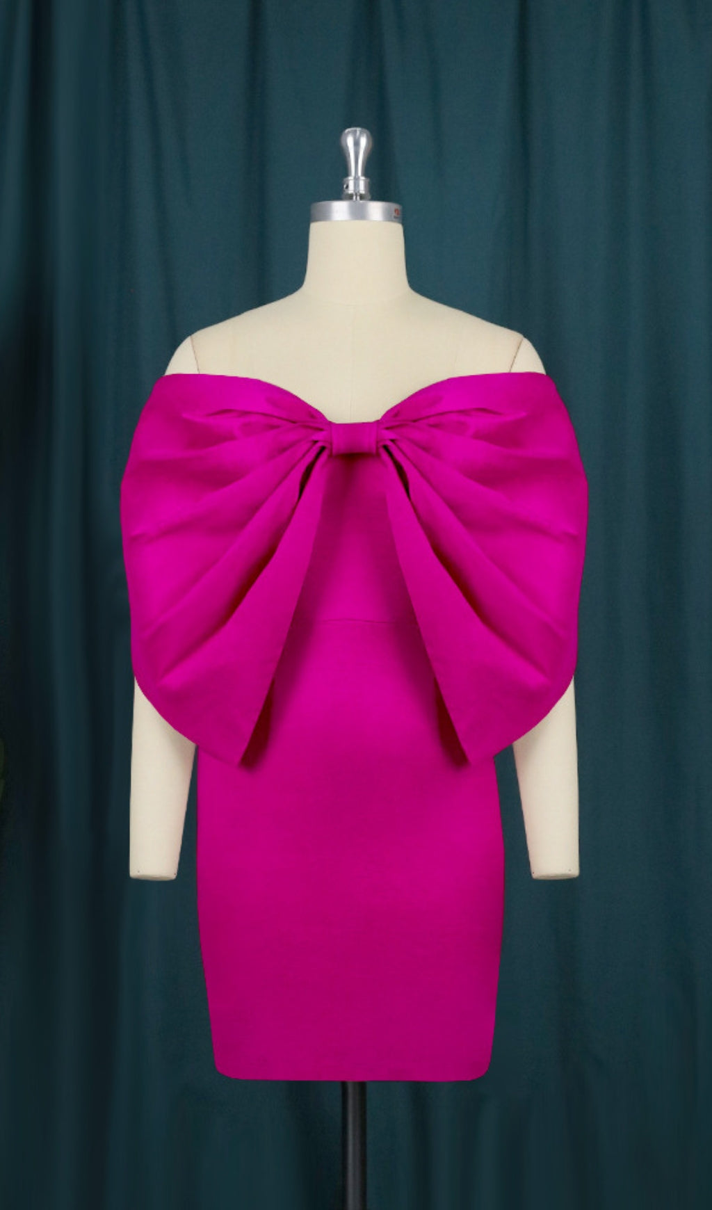 Baara Fuchsia Bow Off-Shoulder Mini Dress