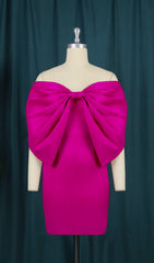 Baara Fuchsia Bow Off-Shoulder Mini Dress