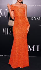 Dazzling Dilay Orange One-Shoulder Sequin Maxi Dress