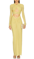 Darby Butter Yellow Twisted Cutout Long Sleeve Maxi Dress