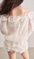 Honore Ethereal White Off-Shoulder Ruffle Mini Dress with Puff Sleeves