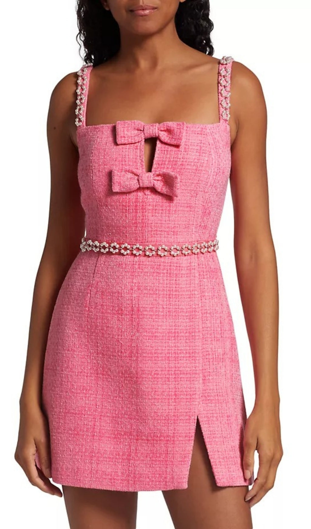 Chic Pink Boucl Bow Mini Dress