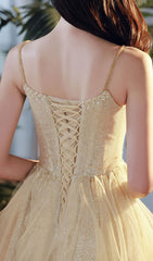 Chinara Sparkling Champagne Tiered Mesh Maxi Gown