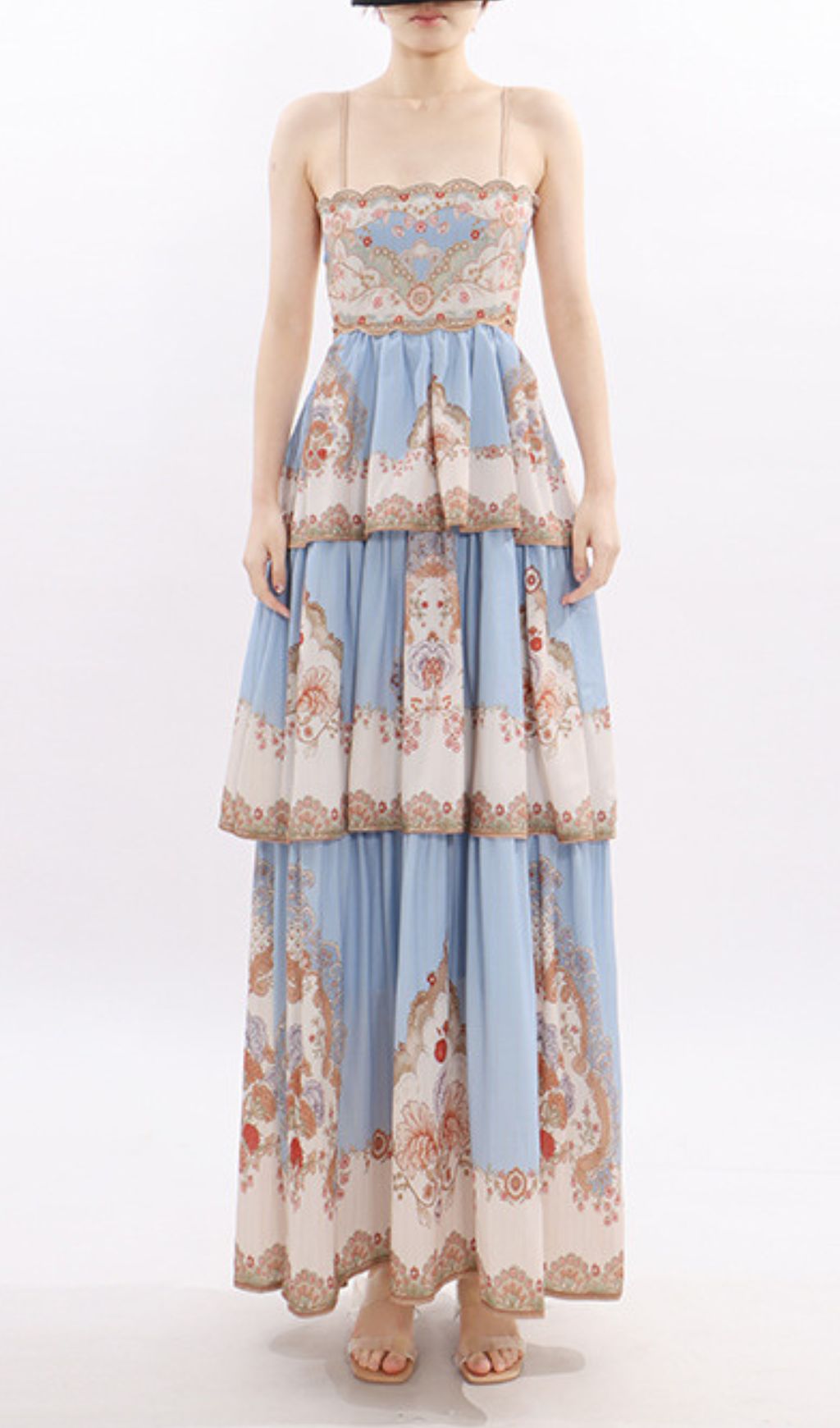 Jevic Serene Blue Bohemian Tiered Maxi Dress