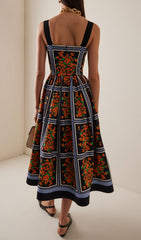 Elegant Floral Panel Print Midi Dress