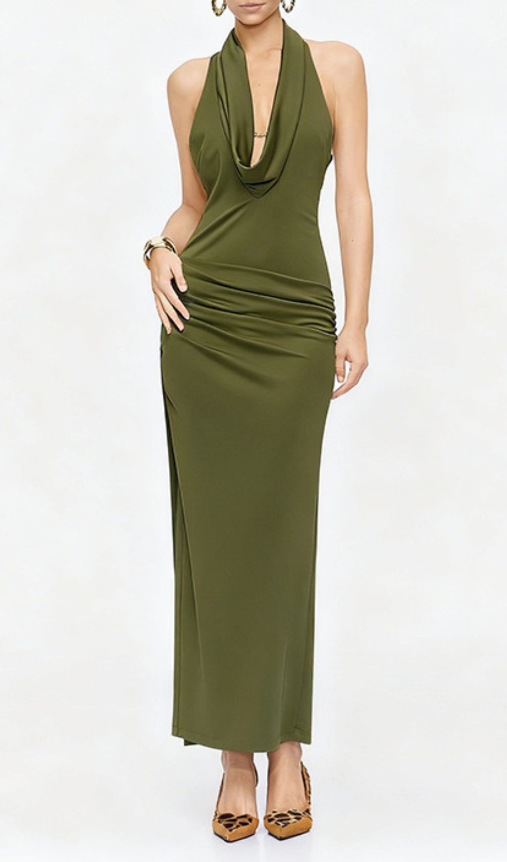 Juarez Green Halter Backless Maxi Dress