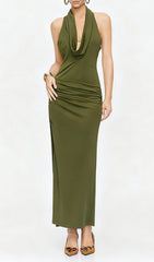 Juarez Green Halter Backless Maxi Dress
