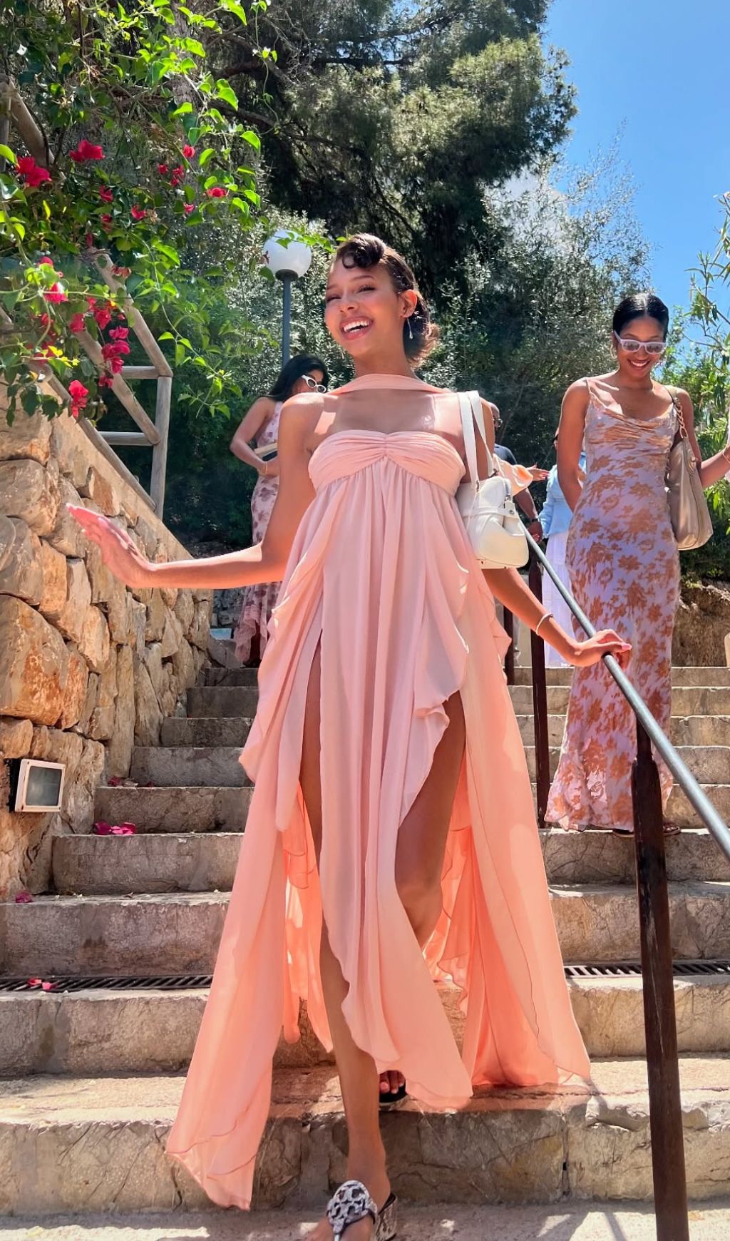 Frayne "Liquid Moonlight" Nude Pink Tiered Chiffon Maxi Dress