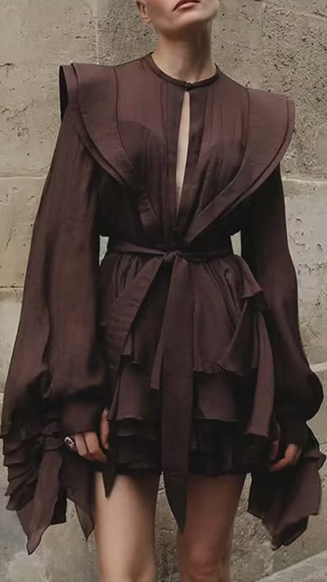 Chic Fleur Brown Ruffle Mini Dress