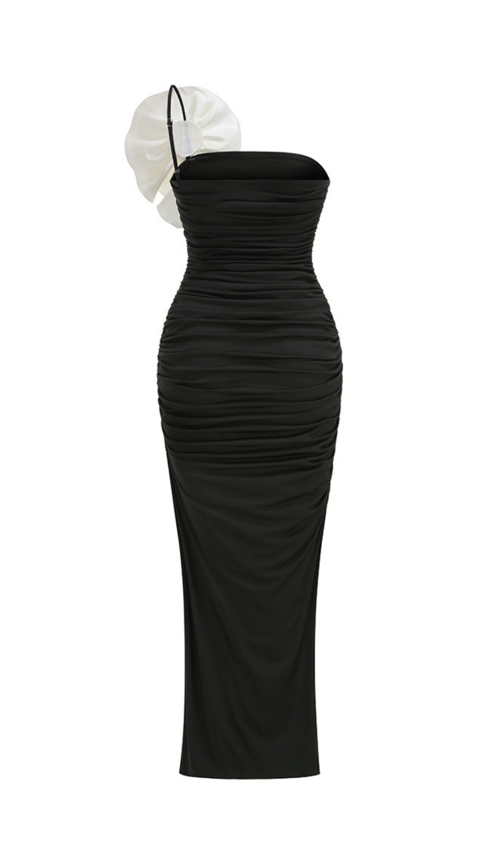 Jessie Black Strapless Floral Ruffle Maxi Gown