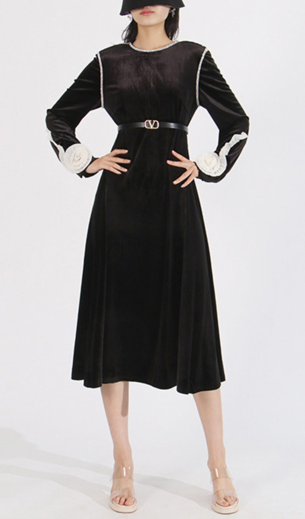 Cleave Luxurious Black Velvet Midi Dress