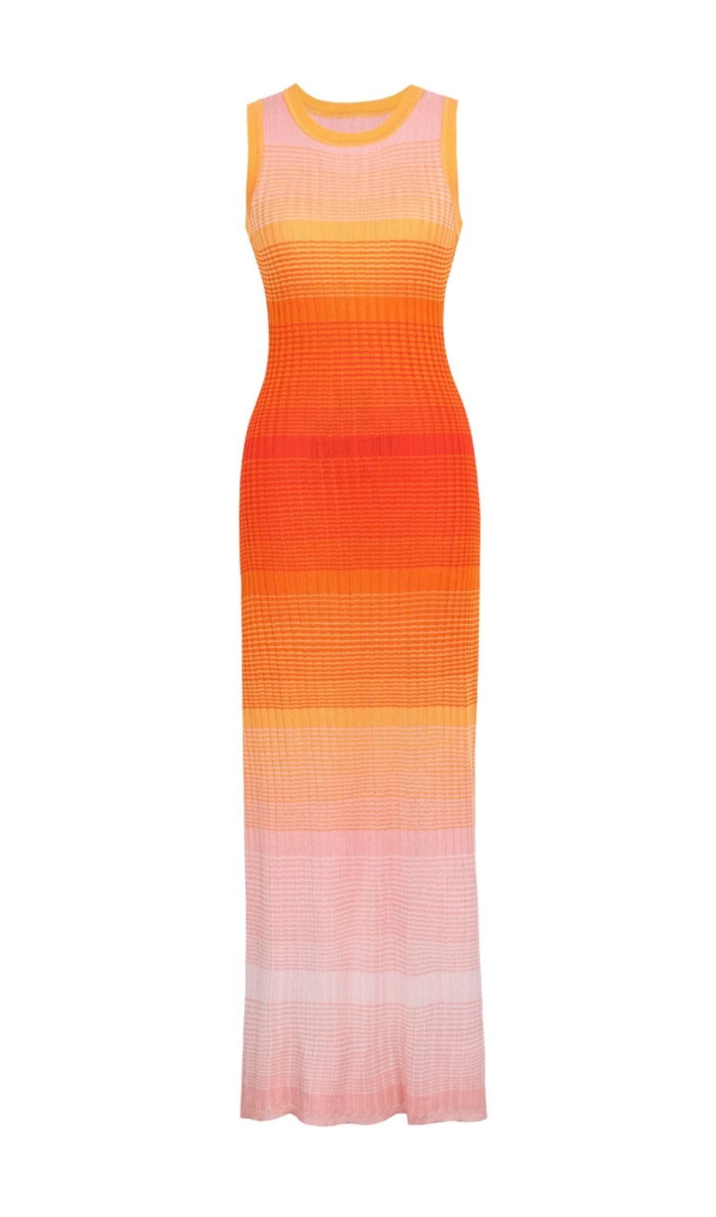 Sunset Ombre Ribbed Knit Maxi Dress