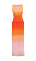 Sunset Ombre Ribbed Knit Maxi Dress