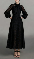 Issay Elegant Lace Maxi Dress with Statement Bow