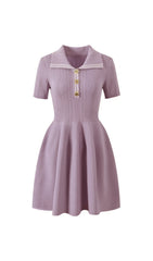 Etta Chic Sky Blue Ribbed Knit Polo Mini Dress for Women
