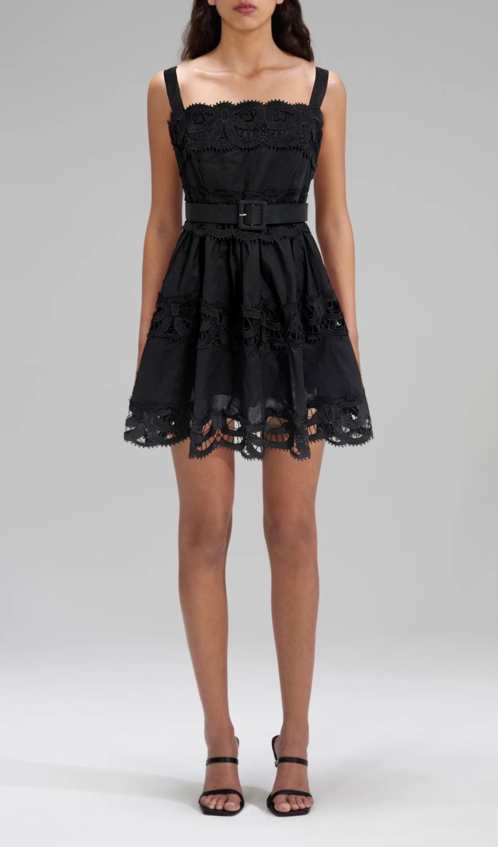 Evodia Flirty Red Embroidered Mini Dress with Chic Eyelet Cutouts & Belt