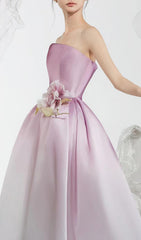 Ethereal Blushing Ombre Strapless Floral Maxi Gown