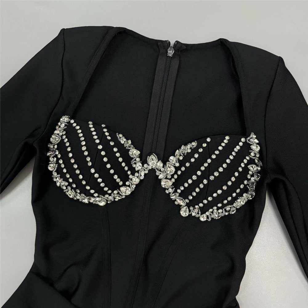 Felicja Diamante Long Sleeve Maxi Gown