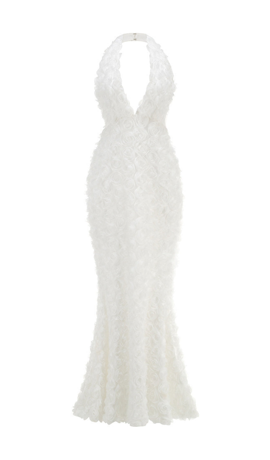Dorika Exquisite White 3D Floral Halter Gown