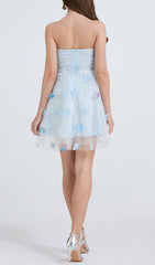 Dilys Dreamy Blue Floral Sequin Strapless Mini Dress