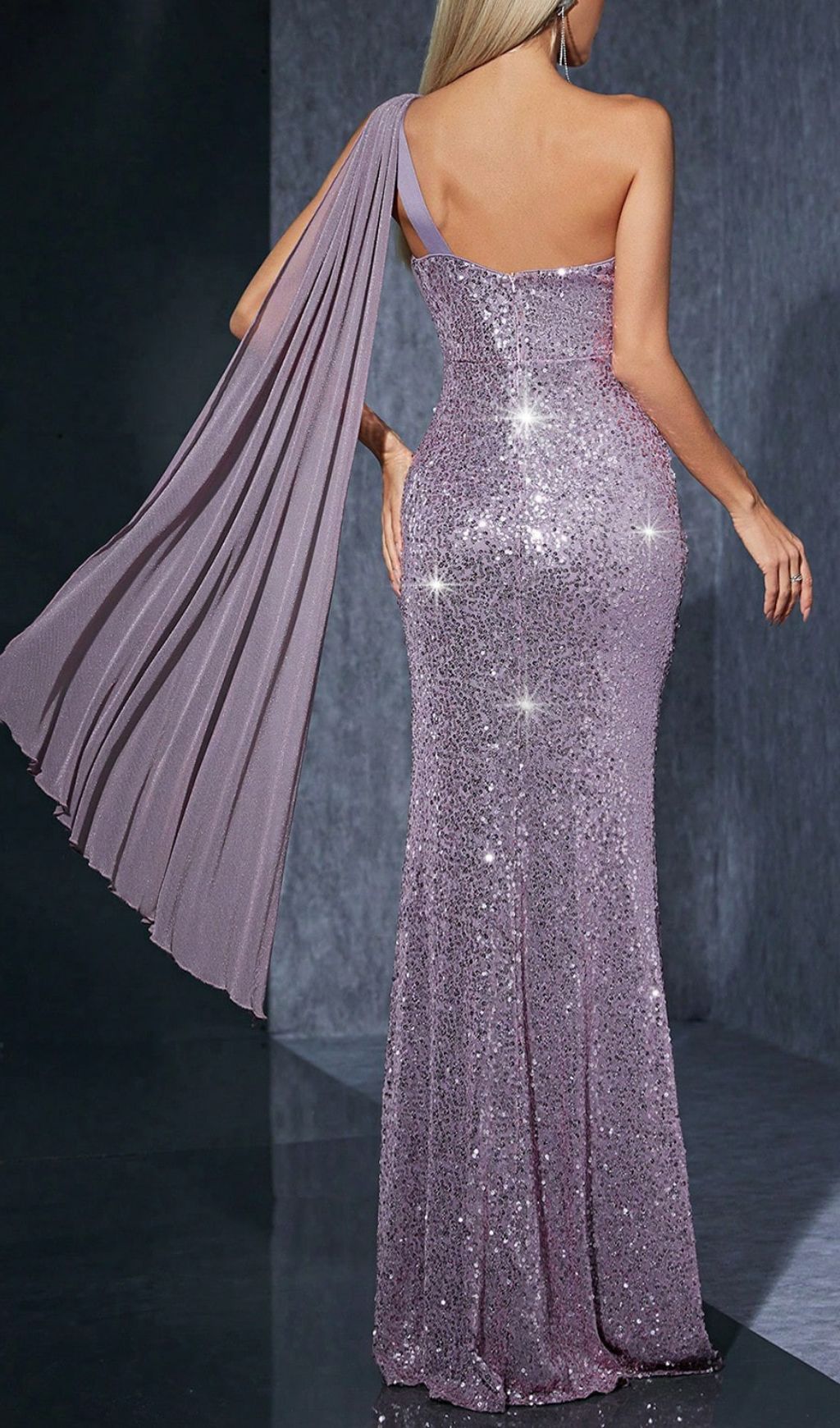 Helmi Glamour One-Shoulder Sequin Mesh Maxi Dress