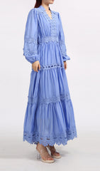 Este Periwinkle Blue Boho Lace-Trim Long Sleeve Maxi Dress