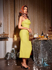 Vibrant Yellow Sweetheart Strapless Bandage Midi Dress