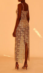 Kakalina Golden Crochet Maxi Dress