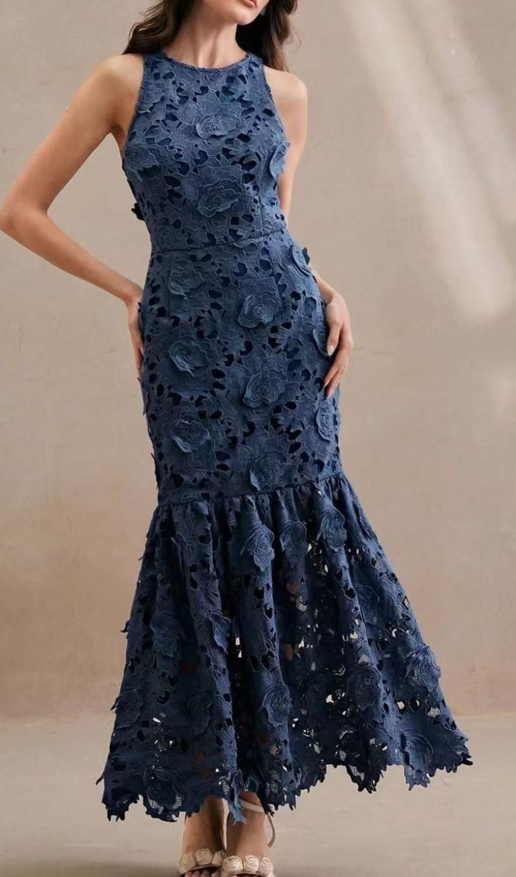 Geraldo Navy Blue 3D Floral Appliqu Maxi Dress