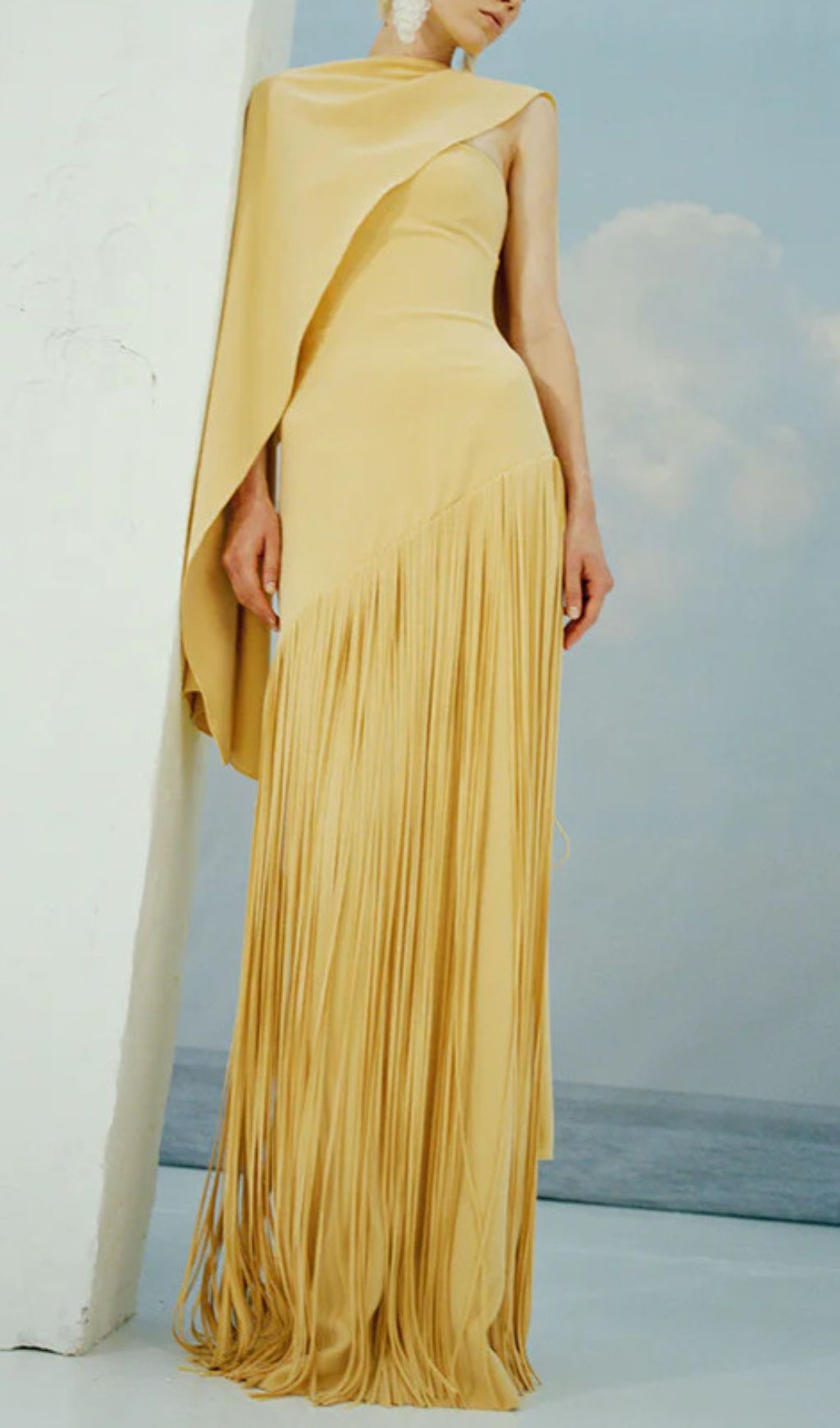Gurit Strapless Tassel Maxi Dress with Elegant Flowy Cape